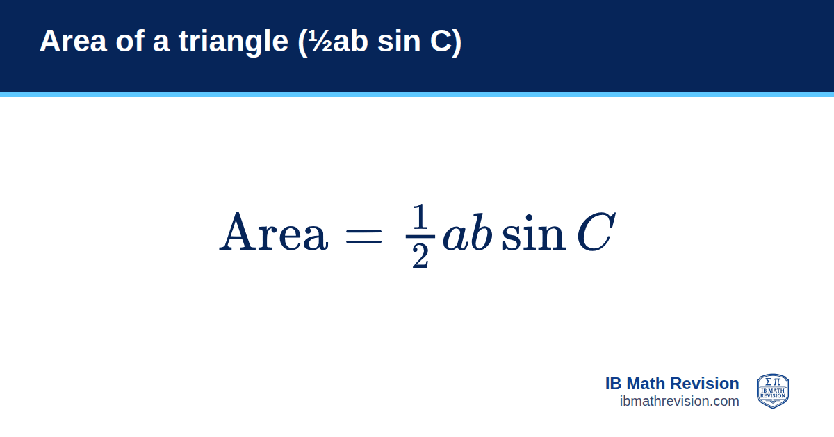 Area of a triangle (½ab sin C) formula card: Area = ½ab sin C. IB Math Revision