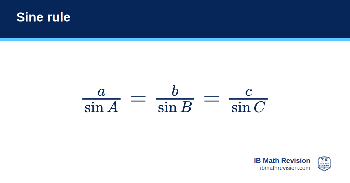 Sine rule formula card: a/sin A = b/sin B = c/sin C. IB Math Revision