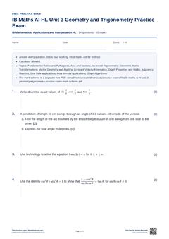 First page of the IB Maths AI HL Unit 3 Geometry and Trigonometry Practice Exam PDF